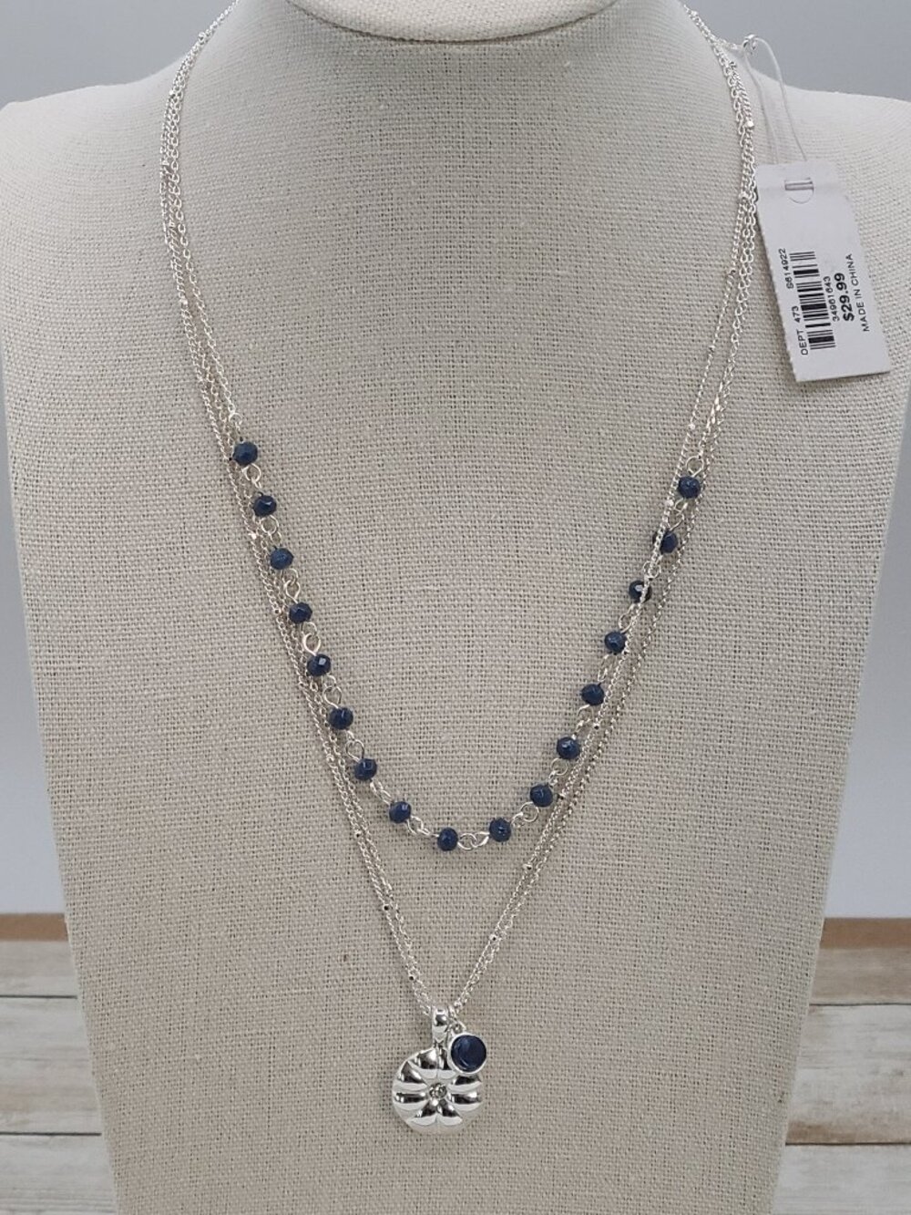 Loft Outlet Necklace Silver Tone Blue Beading Layered